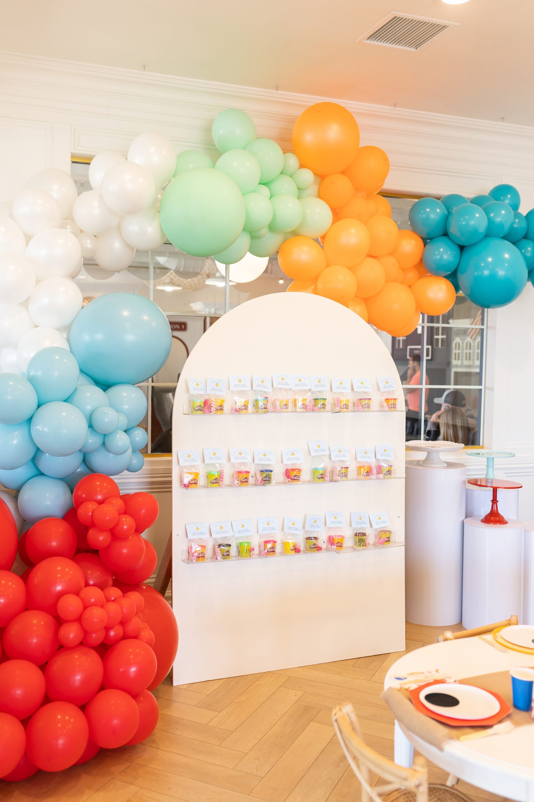Private birthday party suite at The Little Play Avenue Phoenix with styled tables, balloon ceiling, and bespoke decor